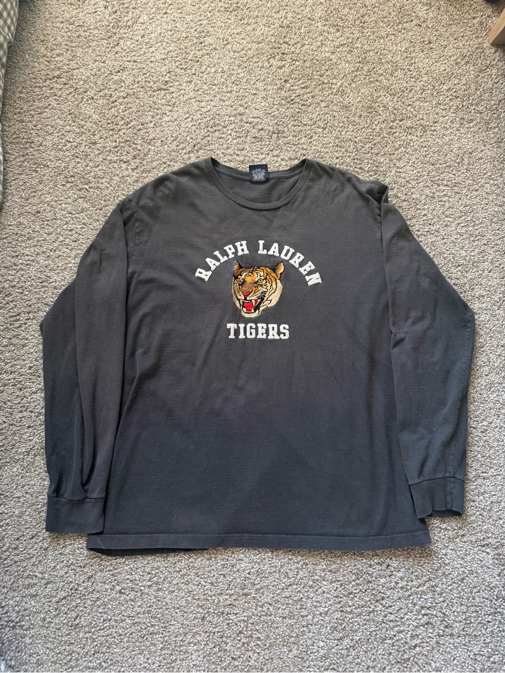 Vintage Polo Sport Ralph Lauren gray Tiger Men's Long Sleeve T-Shirt L *READ*